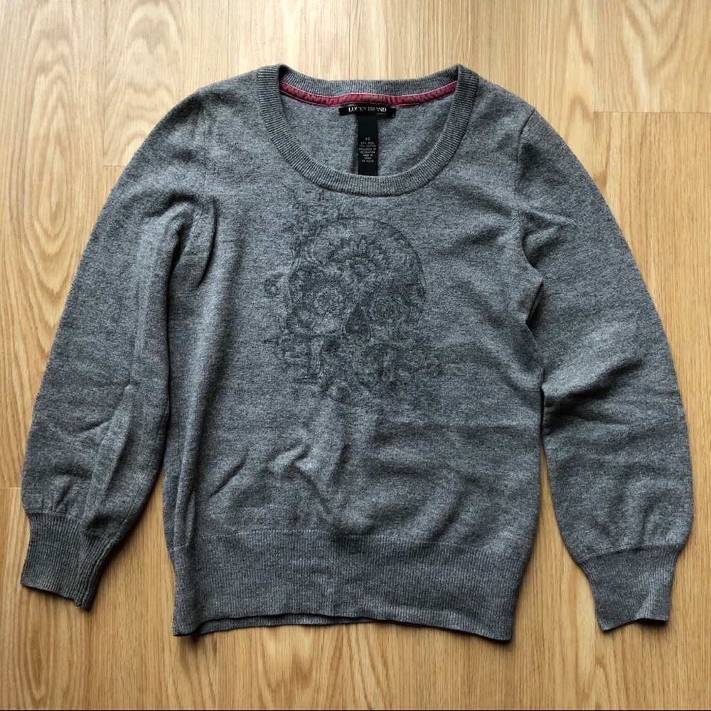 LUCKY BRAND Wool Skull Print Sweater, XS